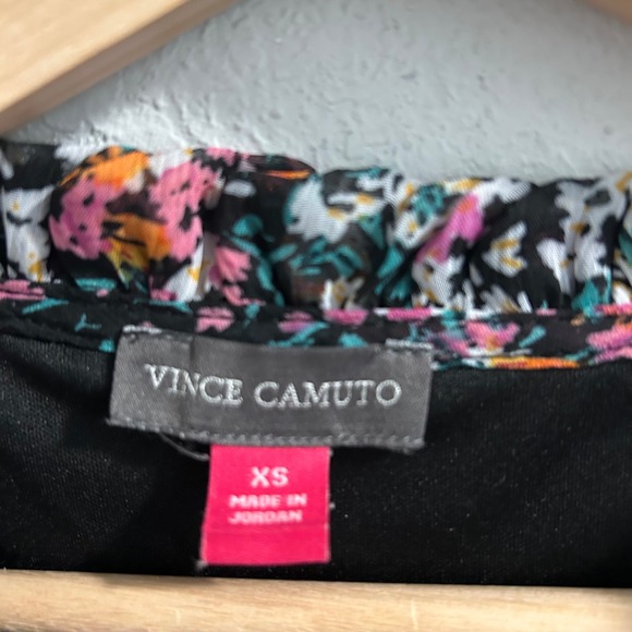 Vince Camuto Womens Black Floral Tiered Chiffon Long Sleeve Ruffle Dress XS - Picture 2 of 7